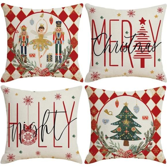 Christmas Pillow Covers Nutcracker Holiday Decor Decorative Cases Decoration Red - Picture 1 of 5